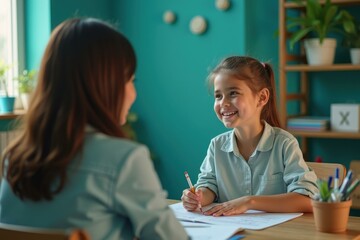 Obraz premium Homework Help Kids. Two girls smiling drawing homework education famil