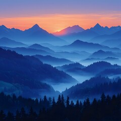 Ethereal Mountain Landscape with Misty Hues at Dawn Painting the Peaceful Wilderness Scenery
