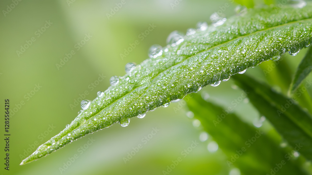 Poster closeup of dew covered leaf with green background nature scene : generative ai