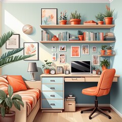 A Modern Teenager Room in Flat Style with Cozy Design