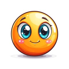 A cute emoji with large blue eyes and a small smile, with frown lines on the forehead, pink blush around the cheeks, and an orange body on a white background.