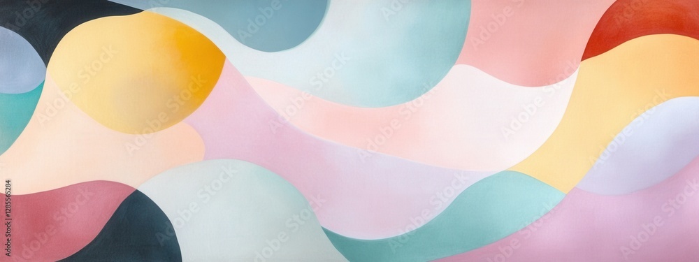 Poster abstract fluid shapes in soft pastel colors on textured background for modern design