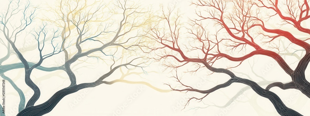 Poster abstract tree silhouettes with color transition and smooth curved branches on white background