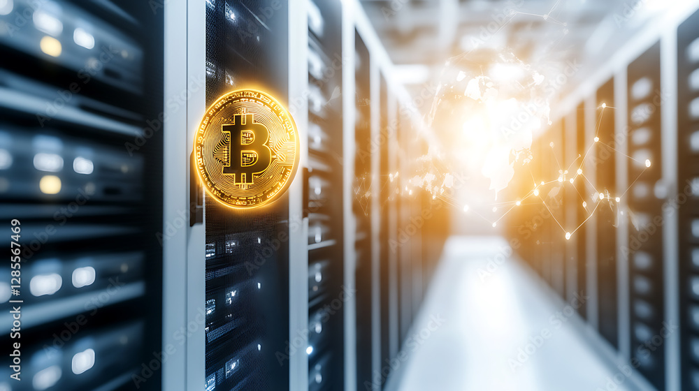 Poster global bitcoin mining operations data centers high-tech environment innovative technology btc insigh