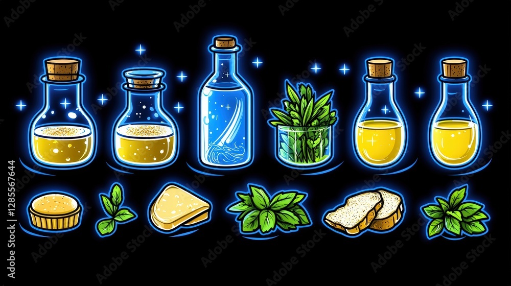 Poster an elegant set of bottles showcasing a variety of different types of alcohol in a stylish display
