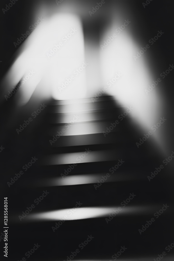 Poster artistic abstract black and white blurry staircase image : generative ai