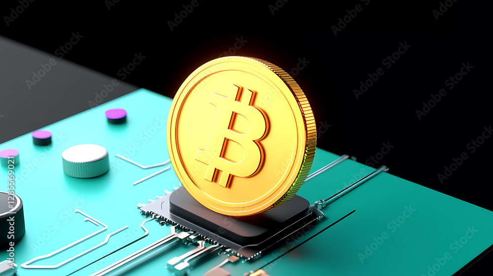 Poster global bitcoin mining operations exploring btc technology on circuit boards in a digital environment