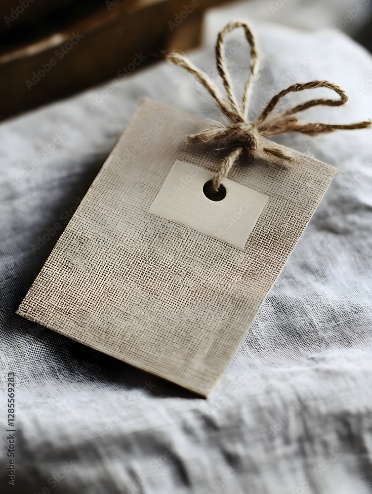 Poster rustic linen gift tag with natural twine for ecofriendly and sustainable wrapping : generative ai