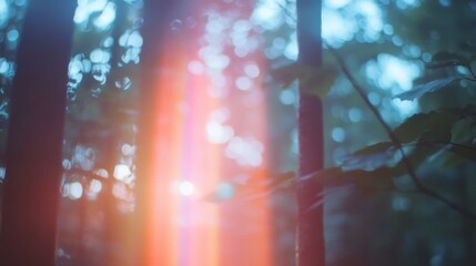 Naklejka premium Sunlight filtering through forest canopy