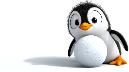 Fototapeta premium A cartoon penguin is holding a white ball. generated using AI
