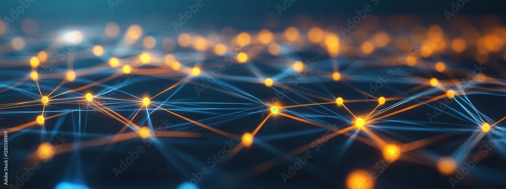 Poster abstract technology network with bright dots and lines on dark background in futuristic design