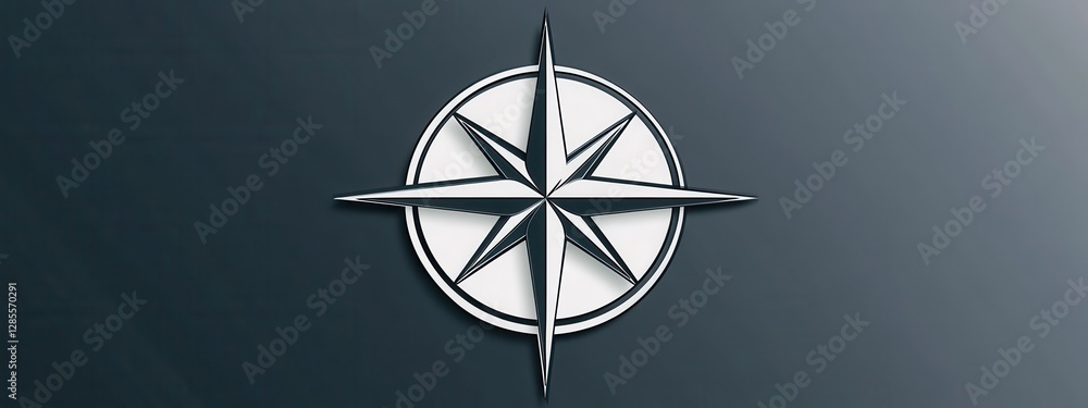 Poster detailed compass rose design with eight points on a dark background for navigation themes
