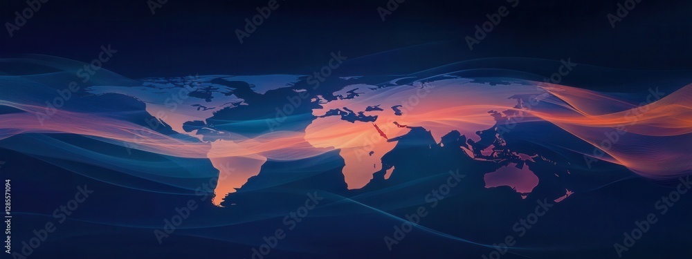 Aufkleber abstract world map illustration with colorful waves representing global connections and diversity