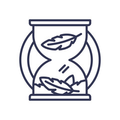 An hourglass with feathers symbolizes patience and the gentle passage of time.