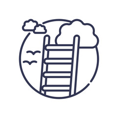Ladder reaching clouds symbolizes progress and aspiration.
