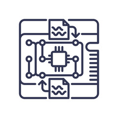 Illustration of a microchip with data flow, symbolizing data processing and technology.