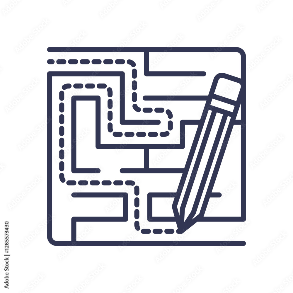 Poster maze with pencil symbolizes problem-solving and exploration.