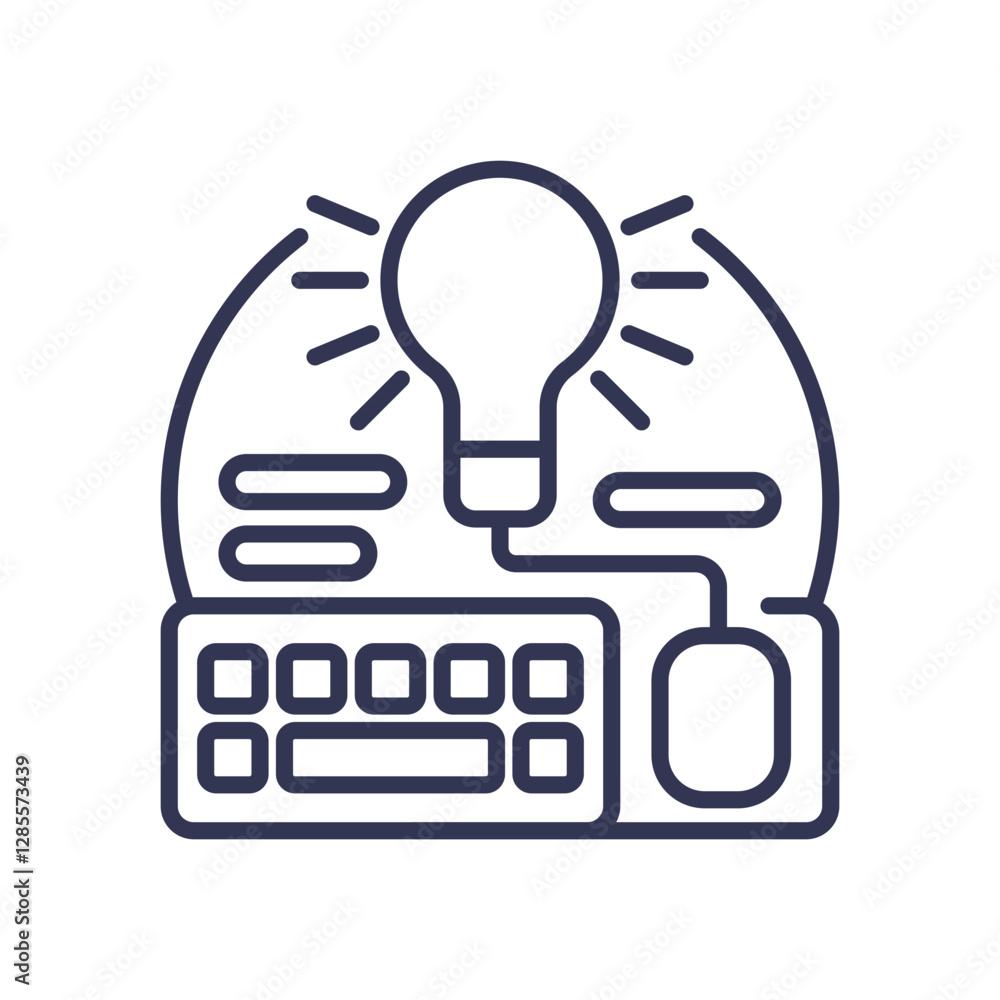 Poster keyboard, mouse, and light bulb symbolize efficient communication and idea sharing.