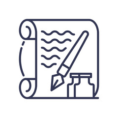 Scroll, quill, and ink symbolize traditional writing and expression.