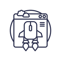 Rocket and browser symbolize digital efficiency and fast performance.