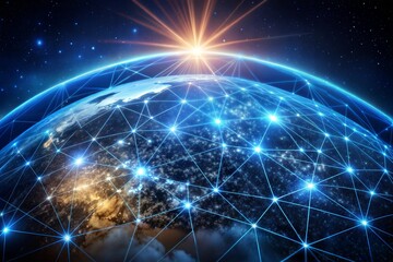 Obraz premium Global Network Connecting Earth in Space