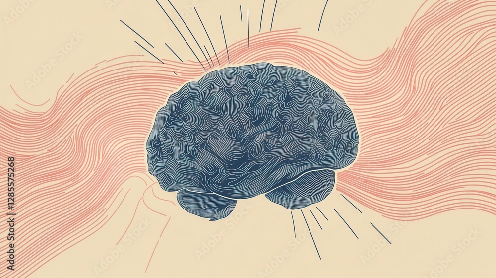 Poster intricate abstract brain illustration with dynamic lines and gentle color background