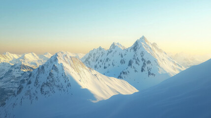 Obraz premium Majestic Snowy Mountains at Sunrise - Aerial Views: Drone Photography