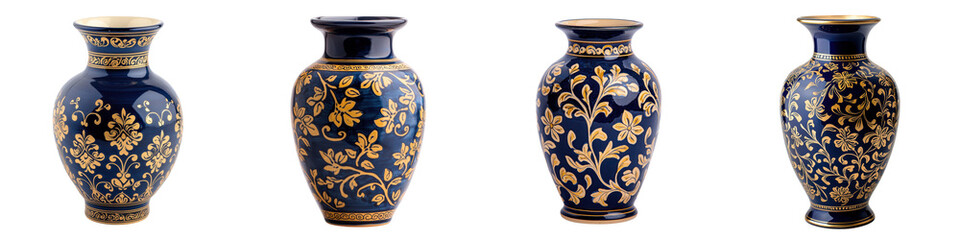 Exquisite Ornate Ceramic Vases with Intricate Floral Patterns in Vibrant Blue and Shimmering Gold Tones Showcasing Traditional Asian Craftsmanship and Cultural Heritage