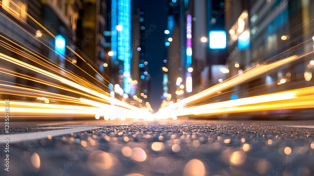 Poster dynamic city street with blurred traffic lights and motion effect setting urban vibe : generative ai