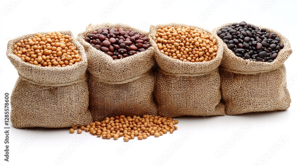 Poster Assortment of various beans displayed in clear containers, showcasing their unique shapes and colors