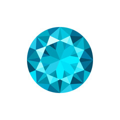 Round brilliant cut aquamarine top view. Colored flat icon illustration