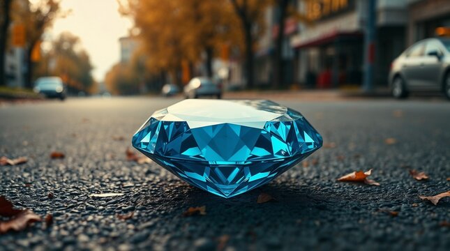 Close up a blue diamond on the streen.