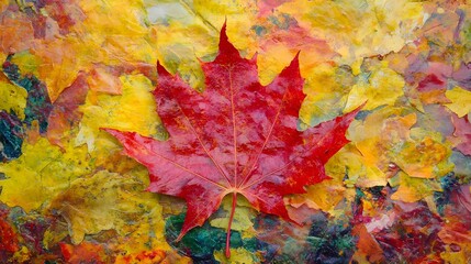 Close-up of a vibrant red maple leaf against a blurred background, perfect for autumn and nature themes