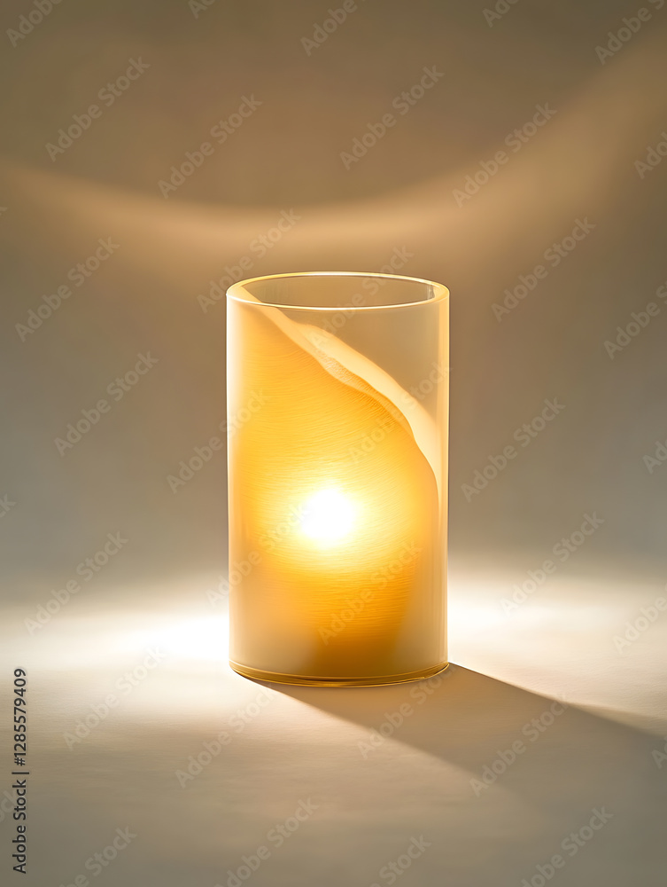 Poster warm glowing candle in a glass holder creating serene ambient lighting : generative ai