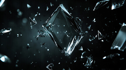 a shattered glass piece in the air