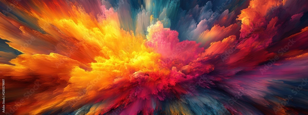 Poster vibrant abstract cloud formation in fiery colors with swirling patterns and dynamic movement