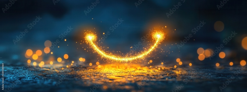 Aufkleber sparkling smile created with glowing particles on dark background in dreamy environment