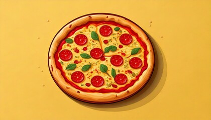 a mouthwatering pepperoni pizza with fresh basil leaves