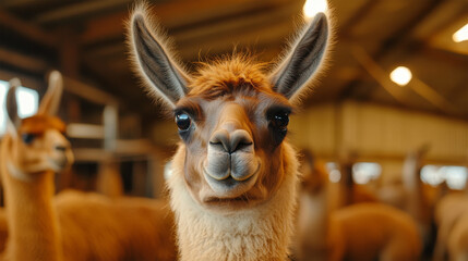 Obraz premium llama in livestock on nature background