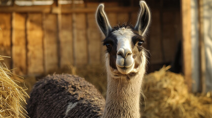 llama in livestock on nature background
