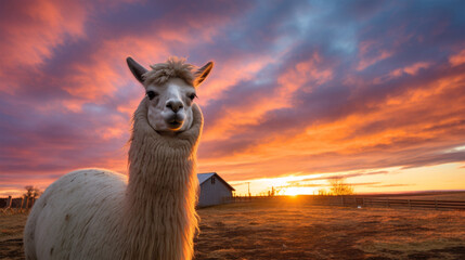 Obraz premium llama in livestock on nature background