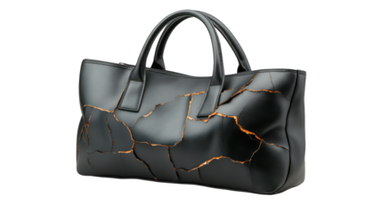 Vintage black leather handbag with cracked surface, closeup look at worn elegance