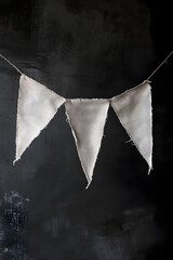 Rustic White Fabric Flags Against Dark Background Minimalist Bohemian Decor : Generative AI