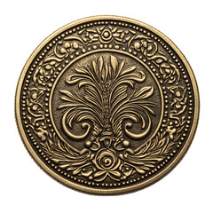 A Vintage Coin with Intricate Floral Design Isolated on Transparent Background