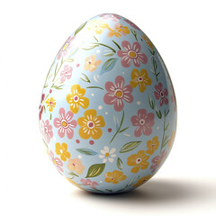 Fototapeta premium Colorful Easter egg with floral pattern on white background