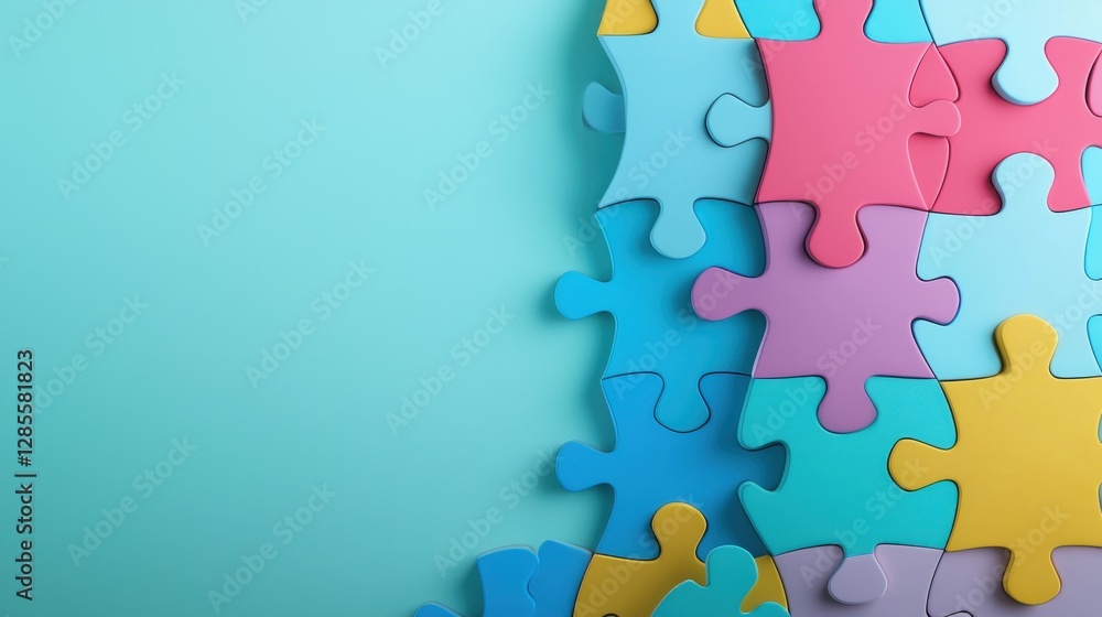 Aufkleber colorful jigsaw puzzle pieces in various shapes and hues arranged together to create an abstract geo