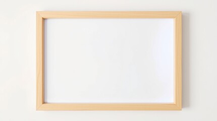 Minimalist wooden frame against a white wall, showcasing a clean, bright aesthetic. Horizontal orientation.