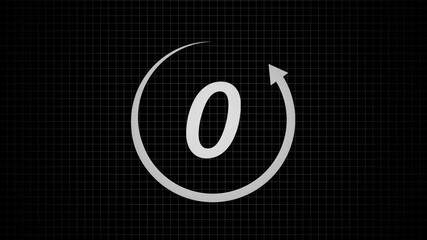  5 to 0 countdown grid icon features bold, large numbers. Each digit shrinks and fades  by a subtle pulse effect signaling the countdown progression. Countdown  grid animation from 0 to 5 second. 