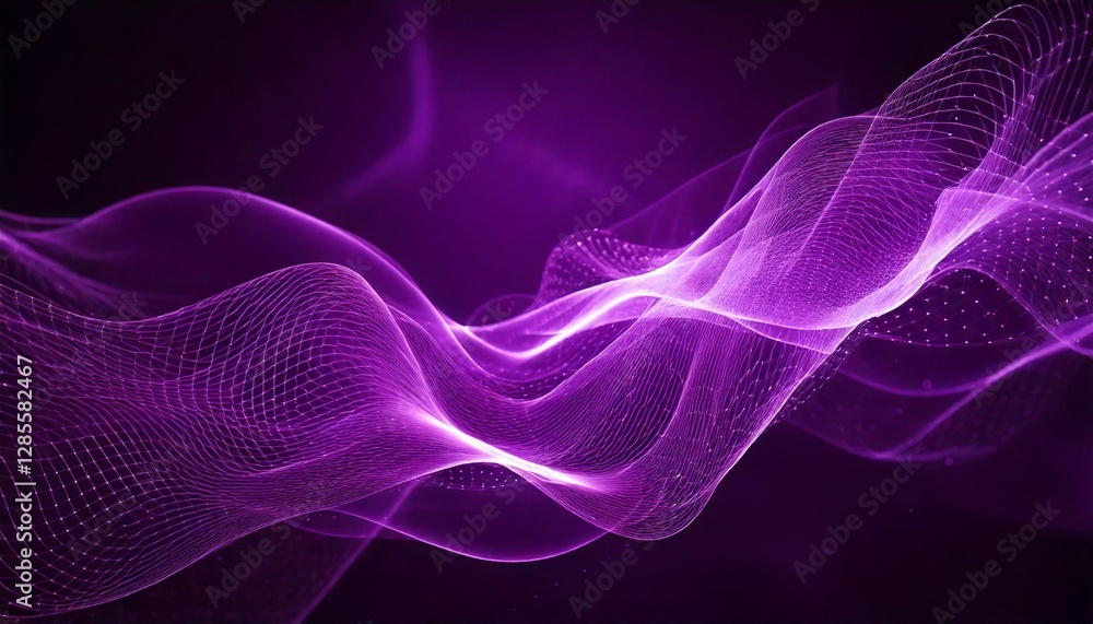 Poster a wave of dynamic purple light flows across a dark background, creating an abstract and modern desig
