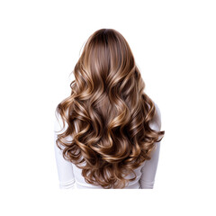 Fototapeta premium A woman with long, wavy hair cascading down her back, showcasing rich, warm tones and voluminous curls.